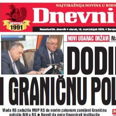 U današnjem "Dnevnom avazu" čitajte o novom udarcu državi BiH: Dodik hoće i graničnu policiju RS