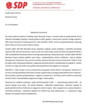 Saopćenje GO SDP-a BiH Bosanska Krupa - Avaz