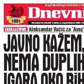 U današnjem "Dnevnom avazu" čitajte: Javno kažem, nema duplih igara oko BiH 