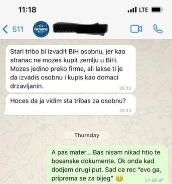 "Screenshot" dopisivanja koje je objavio Rimac - Avaz