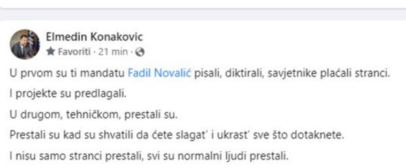 Facebook status Elmedina Konakovića - Avaz