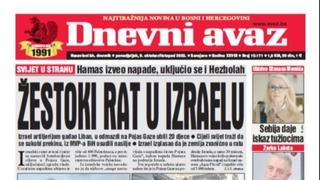 U današnjem izdanju "Dnevnog avaza" čitajte: Žestoki rat u Izraelu!