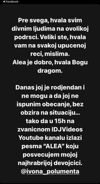 Dadina objava na Instagramu - Avaz