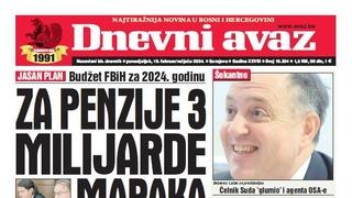 U današnjem "Dnevnom avazu" čitajte: Za penzije 3 milijarde maraka