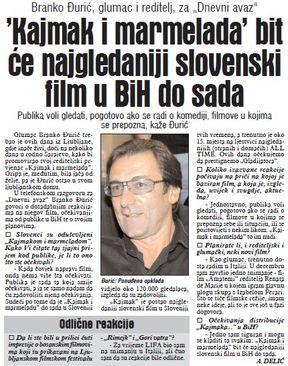 Đuro: Kajmak i marmelada bit će najgledanji slovenski film u BiH do sada - Avaz