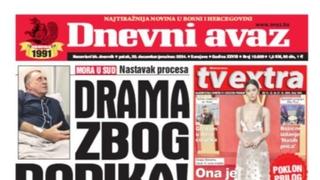 U današnjem "Dnevnom avazu" čitajte o drami zbog Dodika!