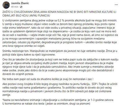 Objava Jasmile Žbanić na Facebooku - Avaz