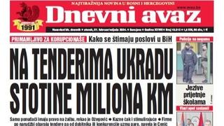 U današnjem "Dnevnom avazu" čitajte: Na tenderima ukradu stotine miliona KM