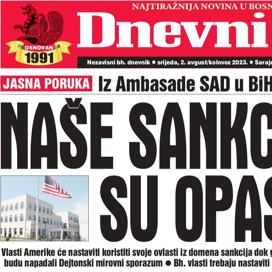 U današnjem "Dnevnom avazu" čitajte: Naše sankcije su opasne