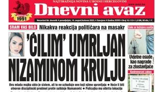 Danas u "Dnevnom avazu" čitajte: "Ćilim" umrljan Nizaminom krvlju