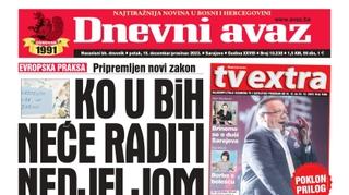 U današnjem "Dnevnom avazu" čitajte: Ko u BiH neće raditi nedjeljom