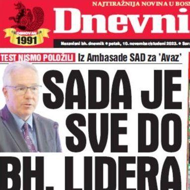 U današnjem "Dnevnom avazu" čitajte: Sada je sve do bh. lidera