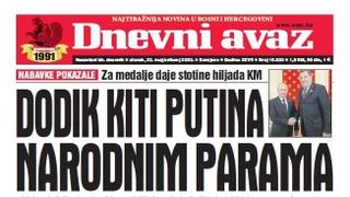 U današnjem "Dnevnom avazu" čitajte: Dodik kiti Putina narodnim parama