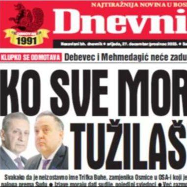 U današnjem "Dnevnom avazu" čitajte: Ko sve mora u Tužilaštvo