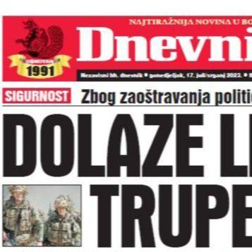 Danas u "Dnevnom avazu" čitajte: Dolaze li NATO trupe u BiH