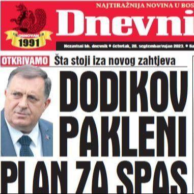 U današnjem "Dnevnom avazu“ čitajte: Dodikov paklen plan za spas