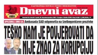 U današnjem "Dnevnom avazu" čitajte: Teško nam je povjerovati da nije znao za korupciju