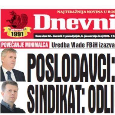 U današnjem "Dnevnom avazu" čitajte kako je odluka Vlade o minimalcu posvađala poslodavce i sindikate