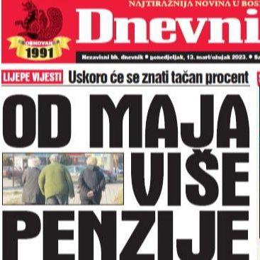 Danas u "Dnevnom avazu" čitajte: Od maja više penzije