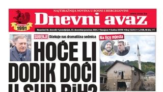 U današnjem "Dnevnom avazu" čitajte da li će Dodik doći u Sud