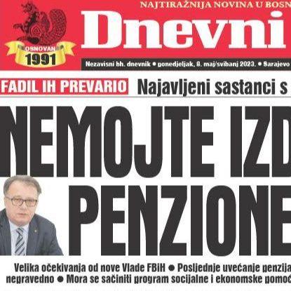 Danas u "Dnevnom avazu" čitajte: Nemojte izdati penzionere