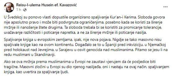 Objava na Facebooku  - Avaz