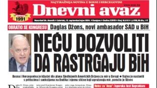 U današnjem "Dnevnom avazu" čitajte: Novi američki ambasador poslao snažnu poruku