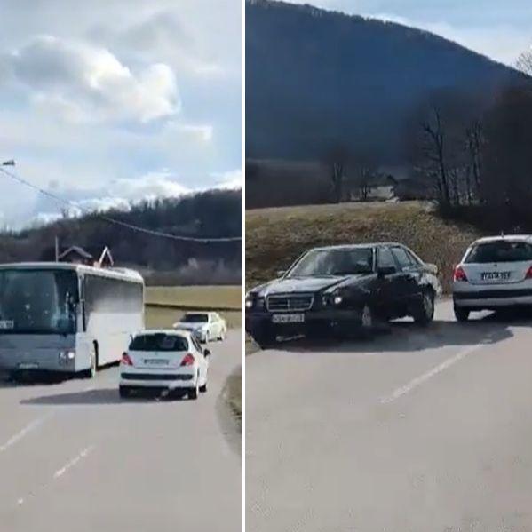 Divljačka vožnja kod Cazina: za dlaku izbjegnut direktan sudar automobila sa autobusom!