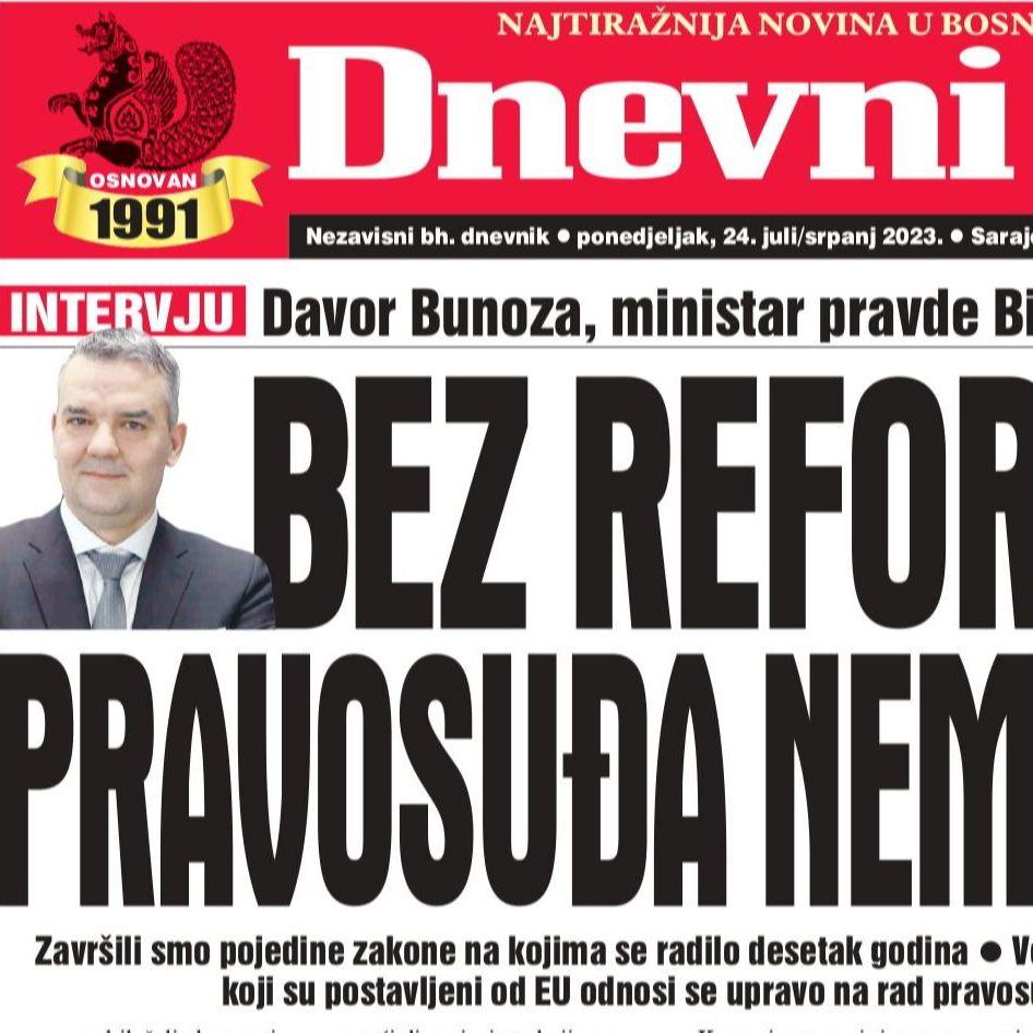 U današnjem "Dnevnom avazu" čitajte: Bez reforme pravosuđa nema EU