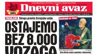 U današnjem "Dnevnom avazu" čitajte: Ostajemo bez 8.000 vozača