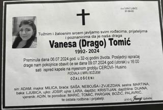 Tuzla se oprašta od Vanese Tomić koja je poginula na motociklu