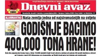 Danas u "Dnevnom avazu" čitajte: Godišnje bacimo 400.000 tona hrane!