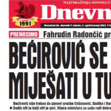 Danas u "Dnevnom avazu" čitajte: Bećirović se nije smio miješati u tuđe izbore