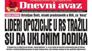 Danas u "Dnevnom avazu" čitajte: Lideri opozicije u RS tražili su da uklonim Dodika